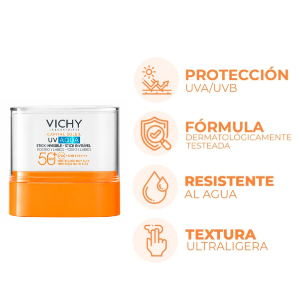 Protector Solar Facial en Barra UV Aqua Invisible Stick FPS 50+ 10ml - Vichy Protector Solar Facial en Barra UV Aqua Invisible Stick FPS 50+ 10ml - Vichy
