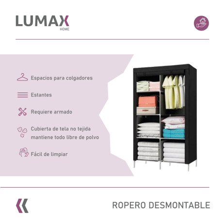 Ropero de 6 Estantes Desmontable de Caño y Tela TNT 105x45x175 Negro