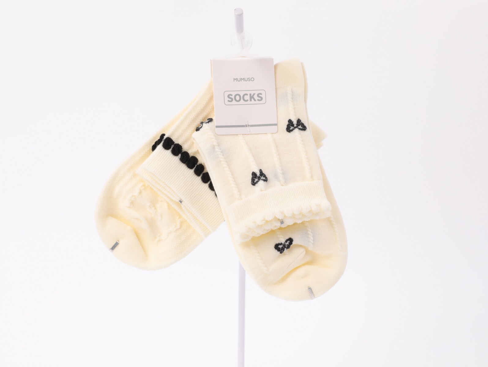 CALCETINES MINI CREW DE MUJER CON LAZO Y ENCAJE (2 PARES/BLANCO) 