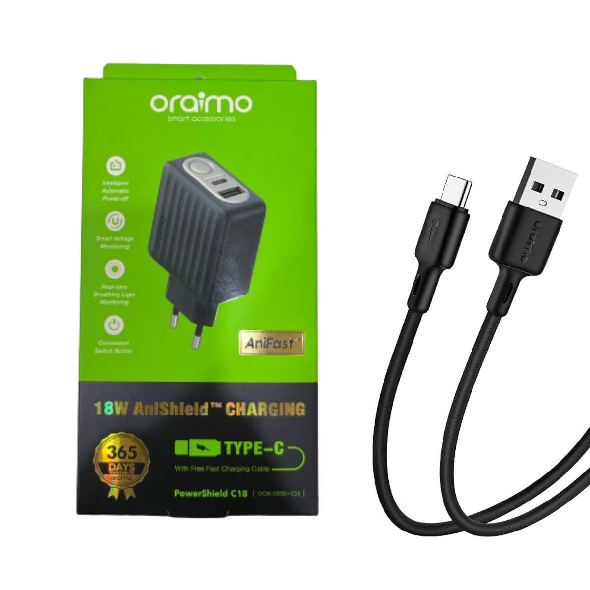 Cargador Dual Oraimo 18W con cable USB-C 