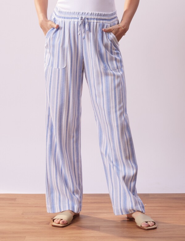Pantalon Lino AZUL/BLANCO