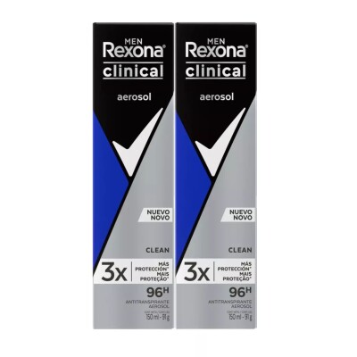 Desodorante Aerosol Rexona Clinical Men Clean 150 Ml. 2 Uds. Desodorante Aerosol Rexona Clinical Men Clean 150 Ml. 2 Uds.