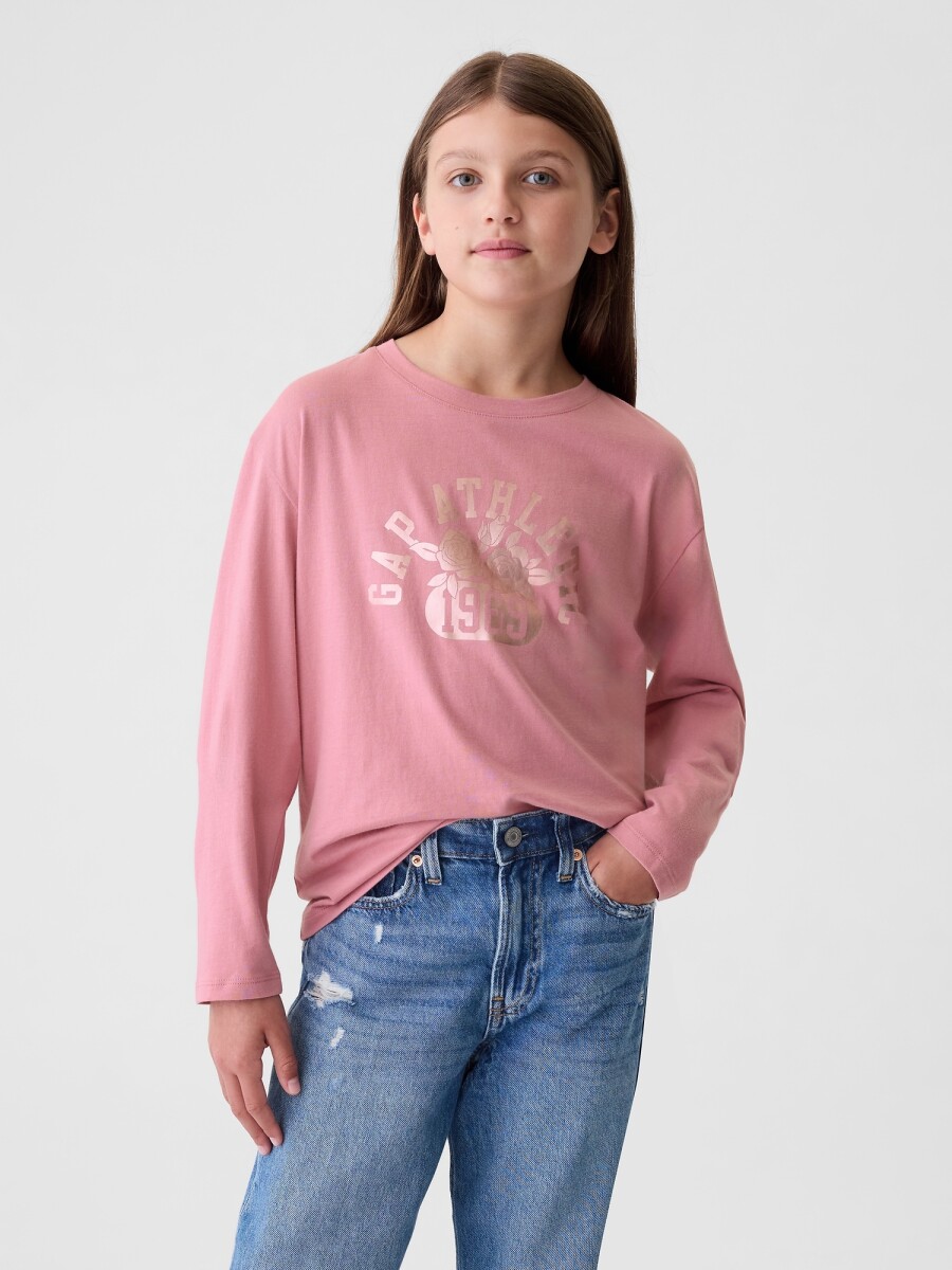 Remera Logo Gráfico Manga Larga Niña - Elle Pink 