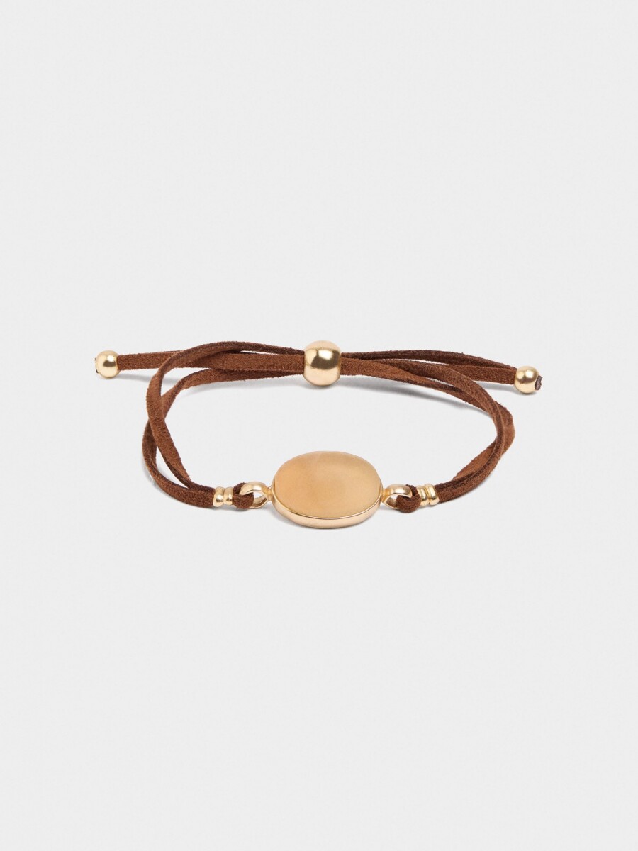 Pulsera Ajustable De Cordón De Piel Con Piedra naranja