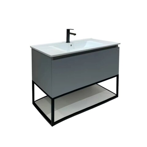 Mueble de baño suspendido Gray 80cm con bacha de loza Mueble De Baño Suspendido Gray 80cm Con Bacha De Loza