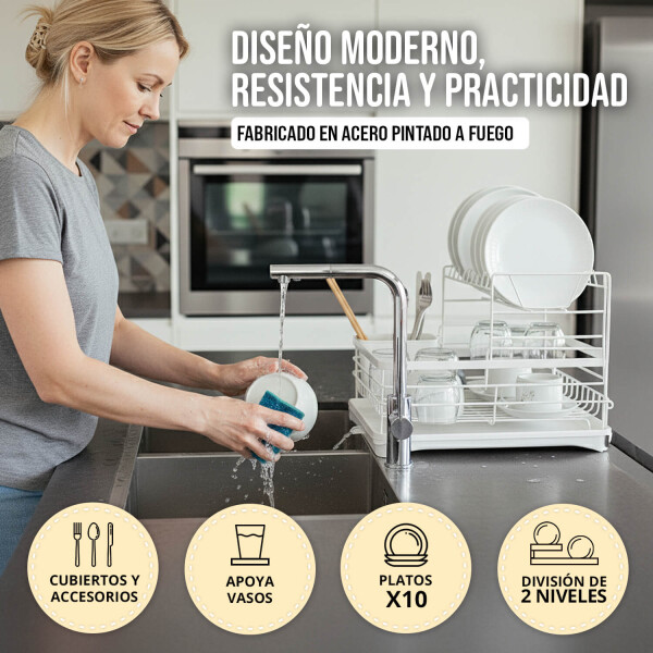 Escurridor Seca Platos Vajilla 2 Niveles Con Bandeja Drenaje Agua Cocina Imback Color Blanco Escurridor Seca Platos Vajilla 2 Niveles Con Bandeja Drenaje Agua Cocina Imback Color Blanco