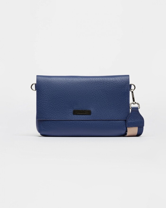 Bandolera Olivia En Cuero Graneado Azul
