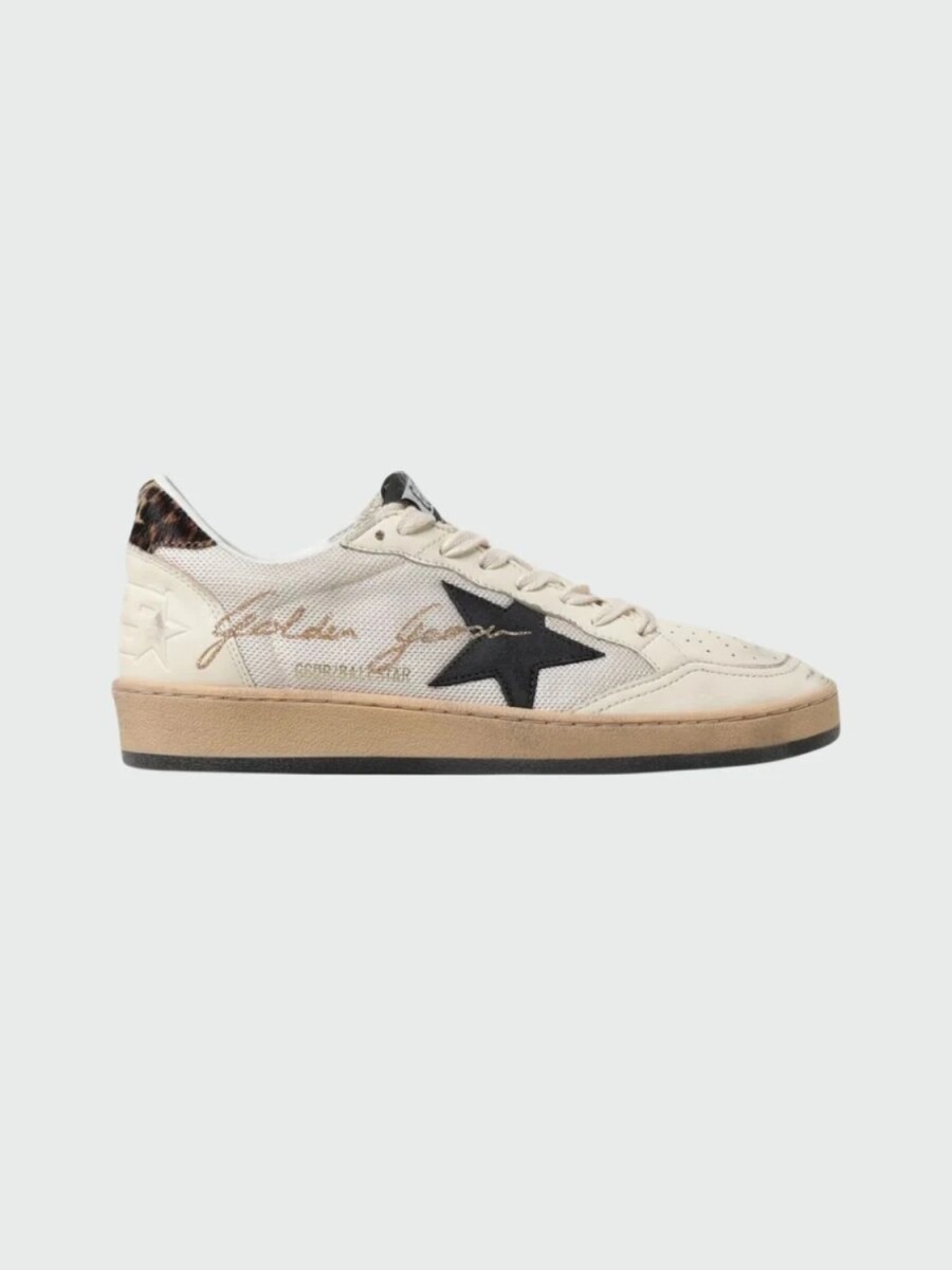 Golden Goose - Championes de malla y cuero acordonados, Ball star - Blanco 