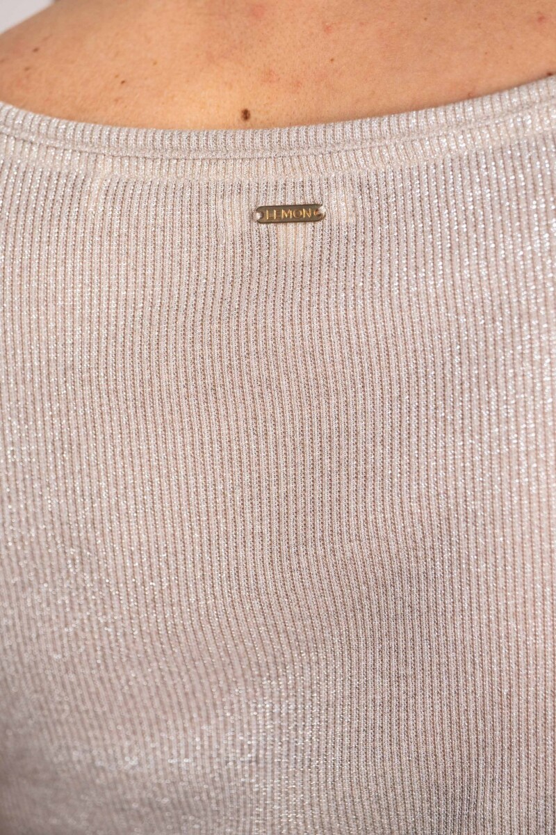 Remera Escote V Lurex Crudo