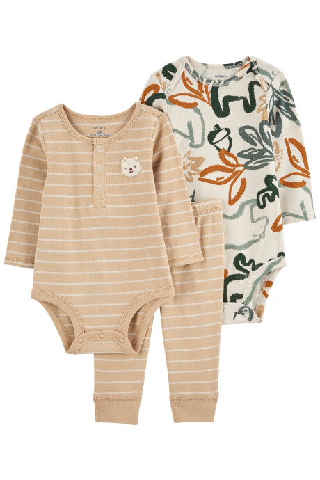 Set tres piezas de algodón, pantalón y bodies, diseño oso Sin color