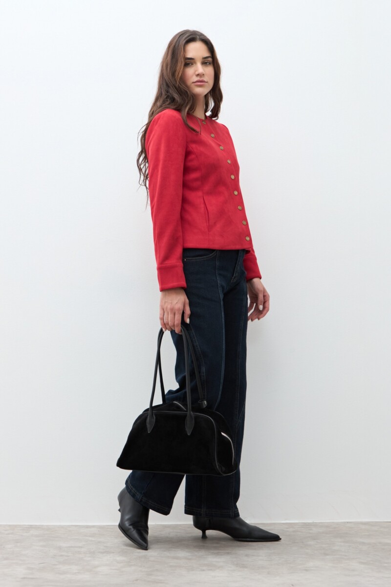 Chaqueta simil gamuza botones metálicos rojo