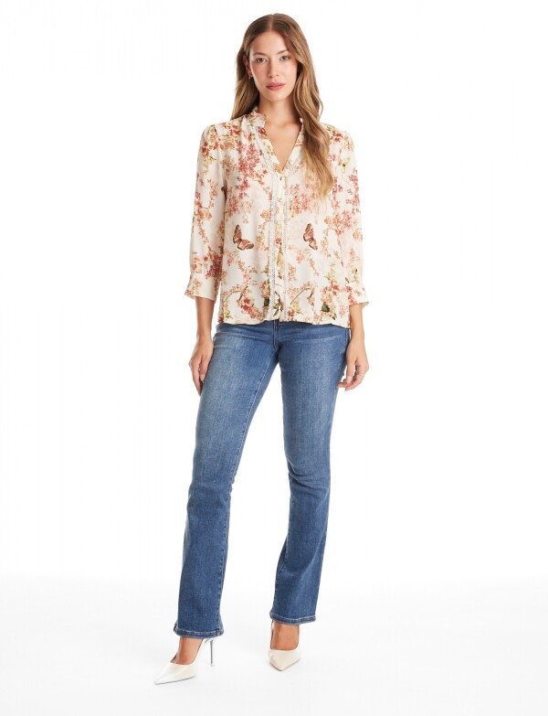 Blusa Gasa Flores BEIGE/MULTI