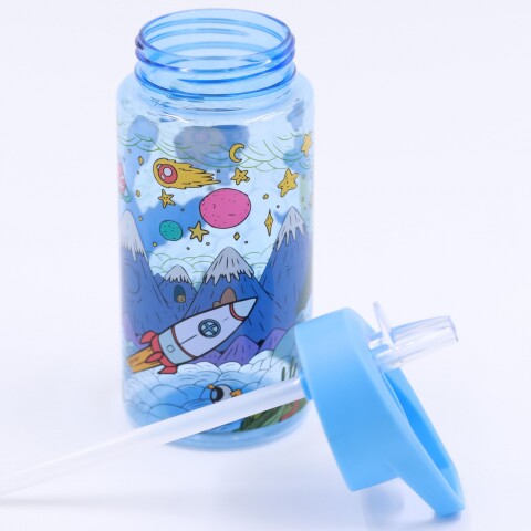 BOTELLA DE AGUA DE PLÁSTICO CON PAJA PARA NIÑOS (INTERSTELLAR TRAVEL/500 ML/AZUL BOTELLA DE AGUA DE PLÁSTICO CON PAJA PARA NIÑOS (INTERSTELLAR TRAVEL/500 ML/AZUL