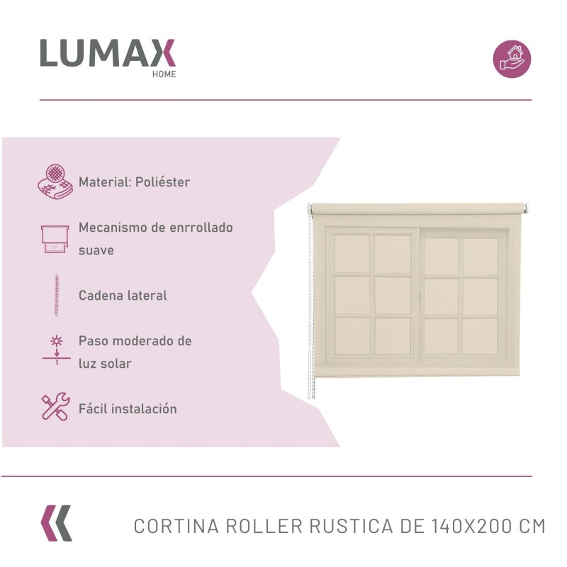 Cortina Roller Rústica Lumax Colores 1.4 X 2.0 M Calidad Beige