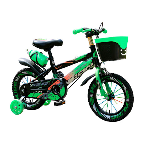 Bicicleta Montaña Rodado 16 Infantil Rueditas + Accesorios Verde