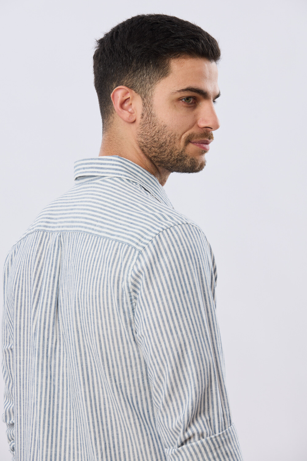 CAMISA RAYADA DE LINO Denim