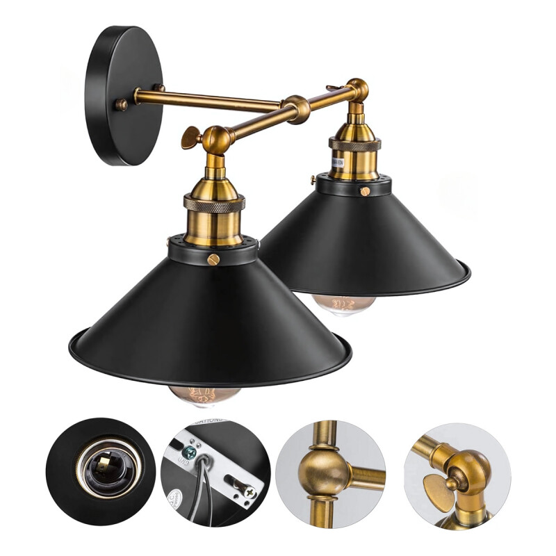 Aplique De Pared Spot Doble Vintage Industrial Negro Led Negro
