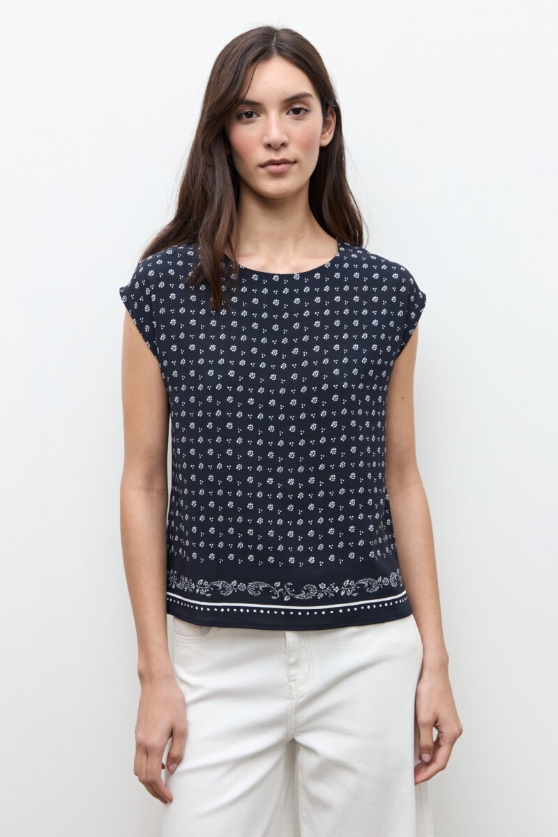 Blusa estampa Paisley azul marino
