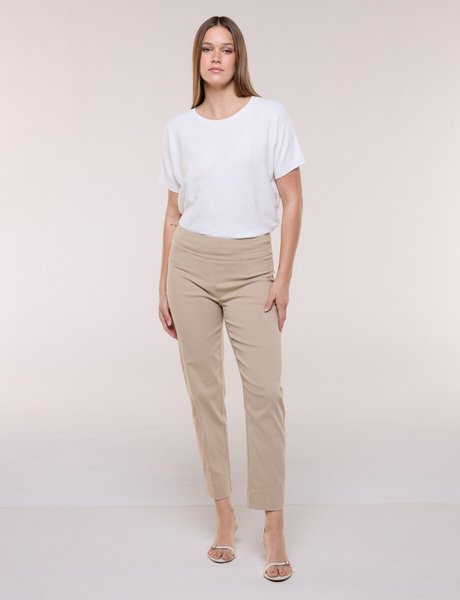 Pantalón Pretina Pespunteada - Beige 