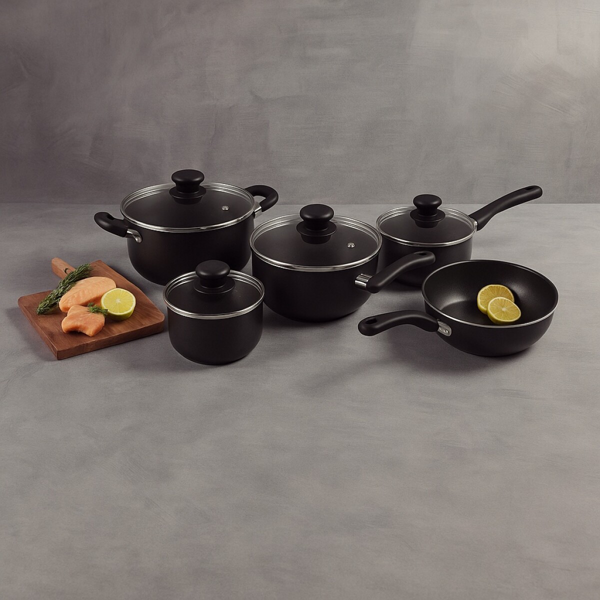 BATERIA DE COCINA TRAMONTINA GLENZ 5 PIEZAS - NEGRO 