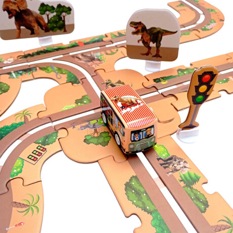 Puzzle Pista De Autos Rompecabezas 47 Pcs + Vehículo Dinosaurios