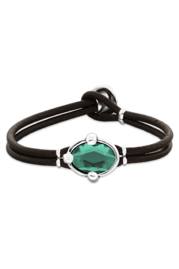 PULSERA DE CUERO CON CRISTAL FACETADO VERDE Pulsera