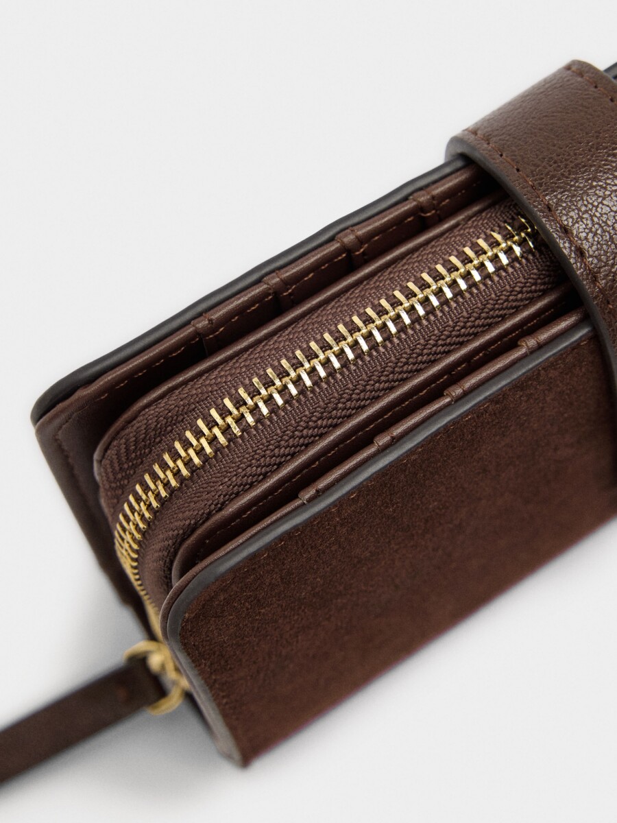 Cartera De Piel De Contraste marron