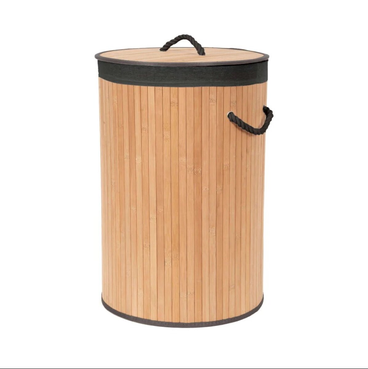 Cesto Baño y Lavandería Circular Ropa Sucia Bambú Con Tapa Gran Capacidad 35cm x 50cm 