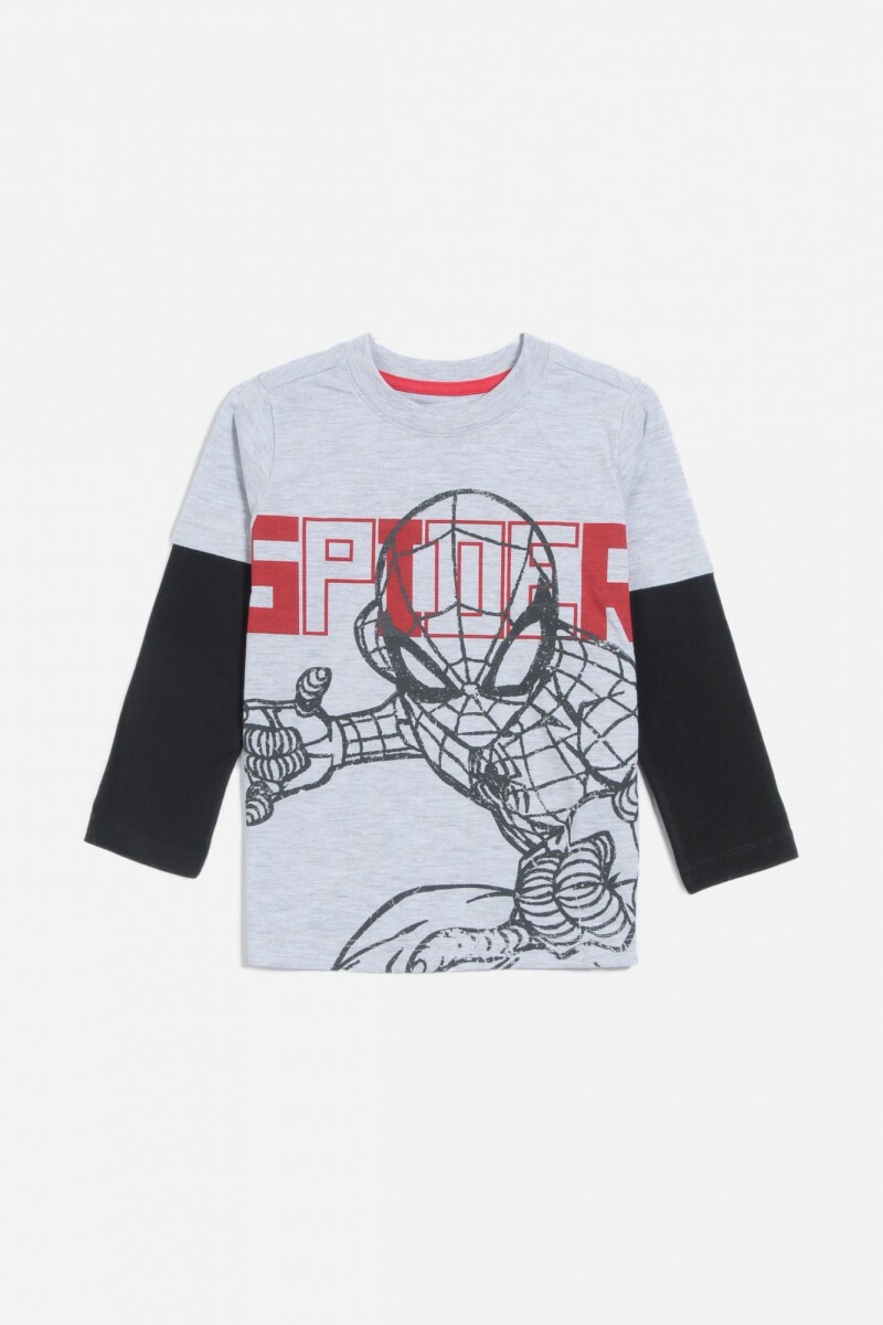 Remera m/l Spiderman niño GRIS MELANGE