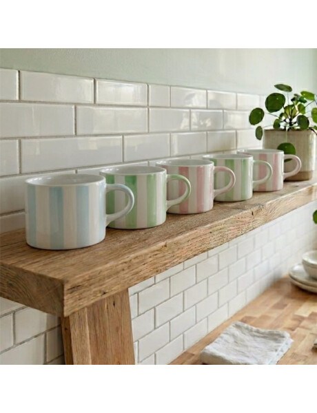 MUG RECTO 350 ML RAYADO BLANCO CON COLORES PASTEL MUG RECTO 350 ML RAYADO BLANCO CON COLORES PASTEL