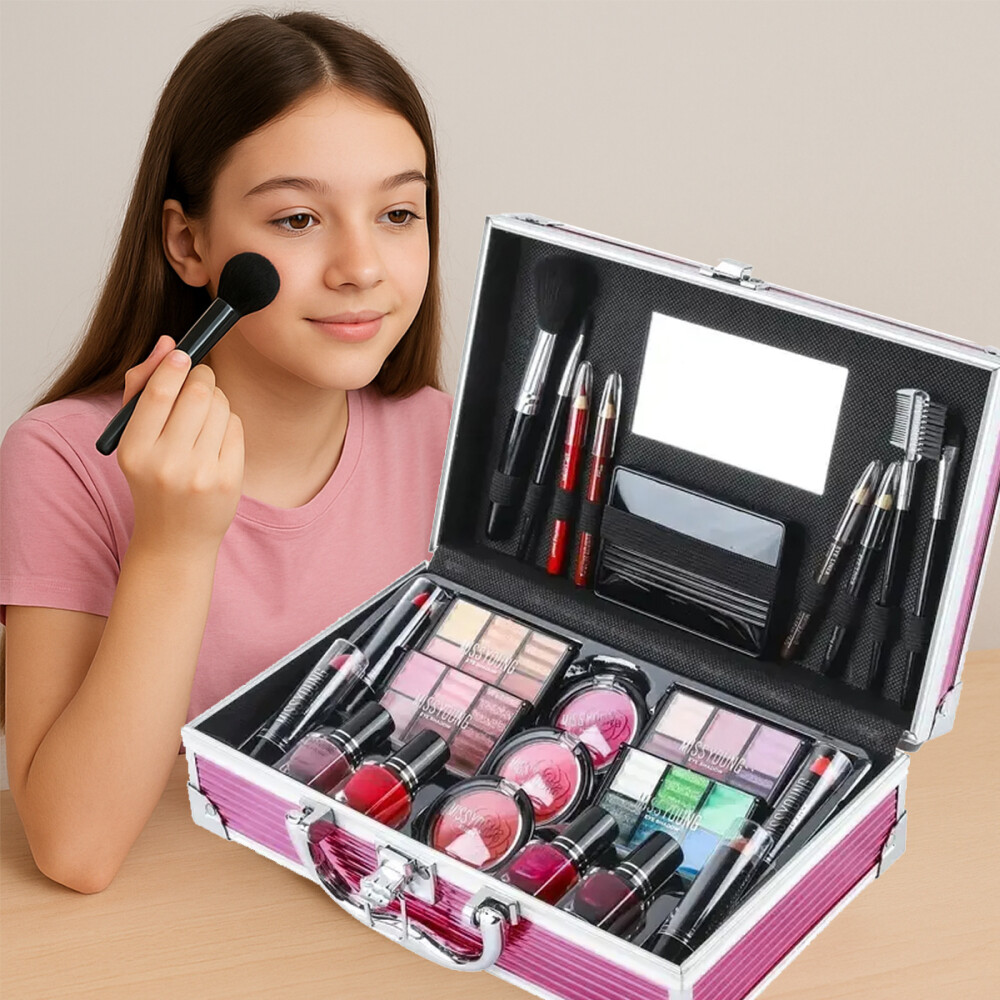 Valija De Maquillaje Grande Con Cosmeticos Incluidos Rosa