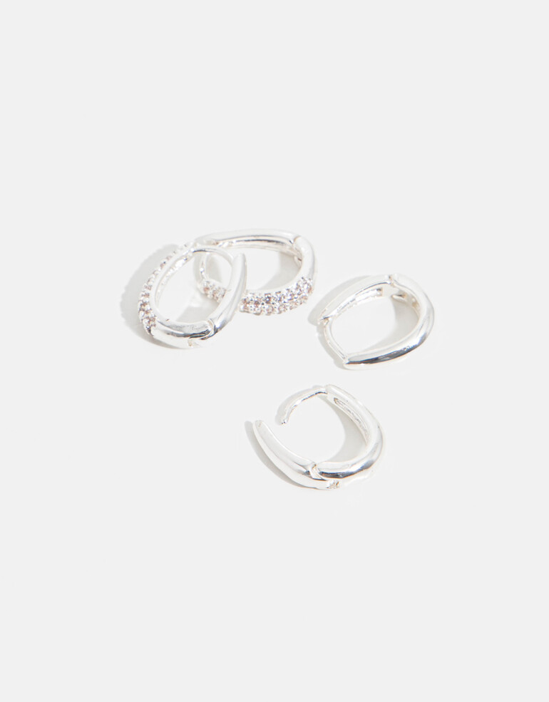 Aros Argollas Set Strass Set De Argollas Con Cubic - Plateado Rodio