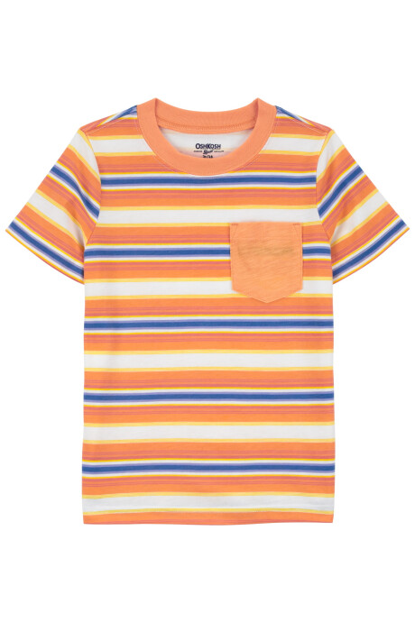 Remera de algodón, manga corta diseño a rayas Sin color