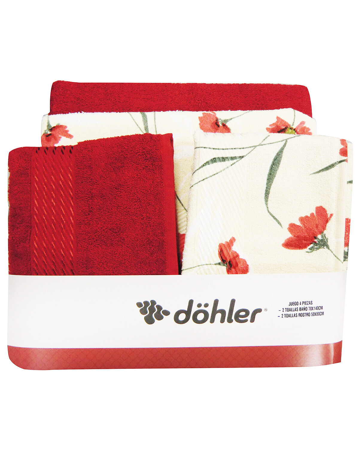 Juego de 4 toallas de baño Dohler Prisma 100 % algodón - Flora —  Electroventas