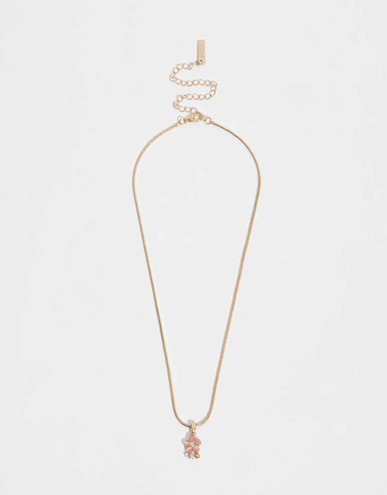 Cadena Corta con Dije Strass Collar Con Dije Floral Con Cubic Zirconia - Dorado