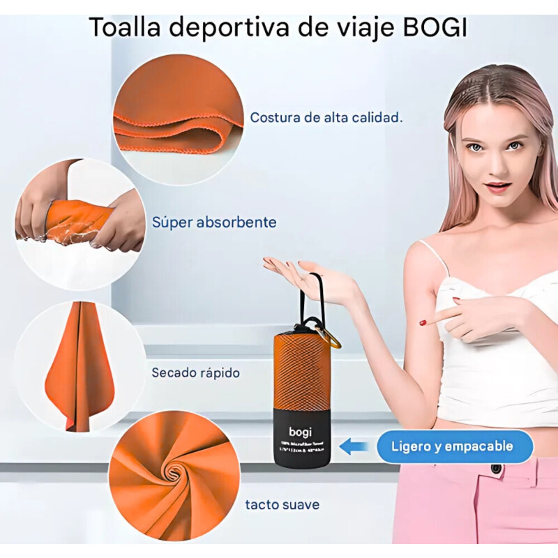Toalla Microfibra Baño Secado Rapido Natacion Naranja