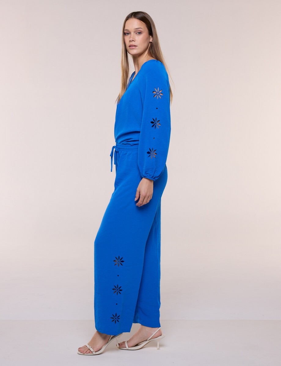 Pantalon Fluído Con Lateral Calado - Royal 