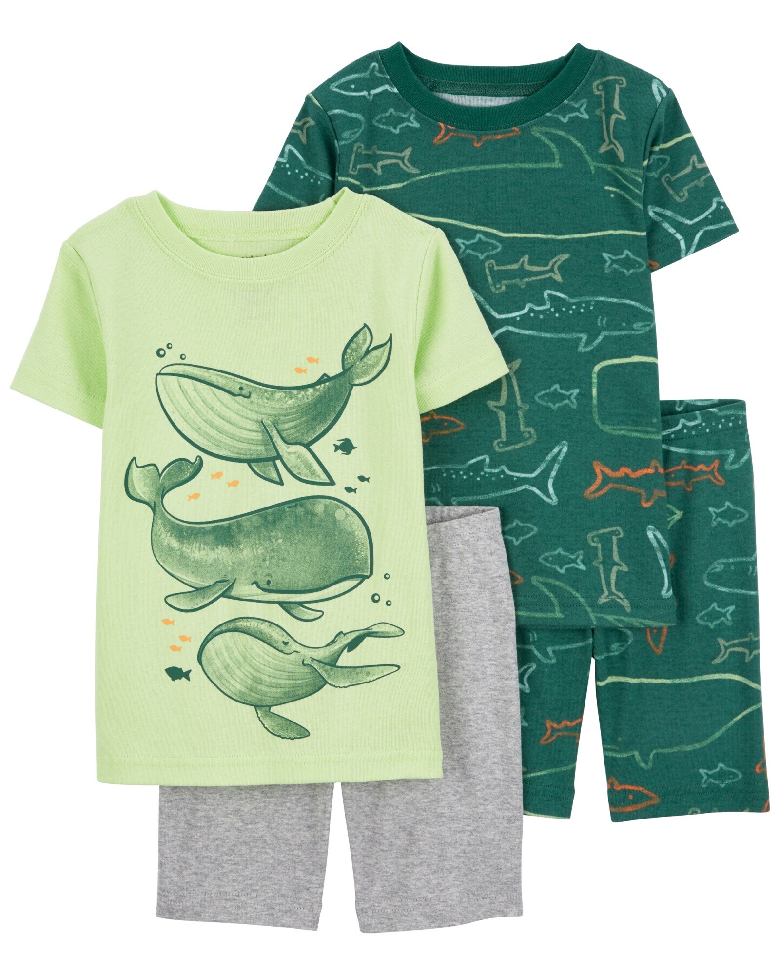 Pijama cuatro piezas de algodón, dos pantalones y dos remeras manga corta diseño ballenas Sin color
