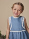 Vestido Lino Con Tiras Bordadas En Contr Azul Medio Claro