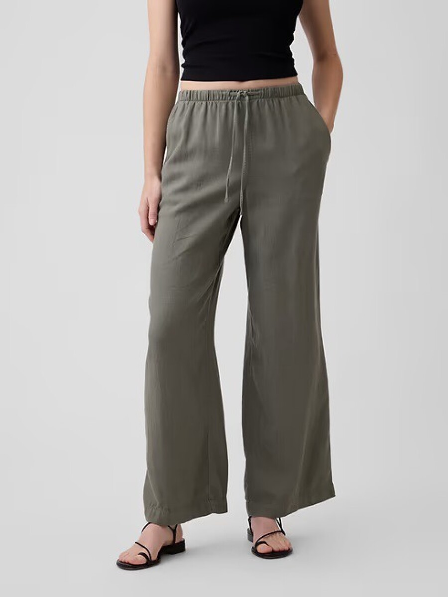 Pantalón De Lino Wide Mujer - Mesculen Green 