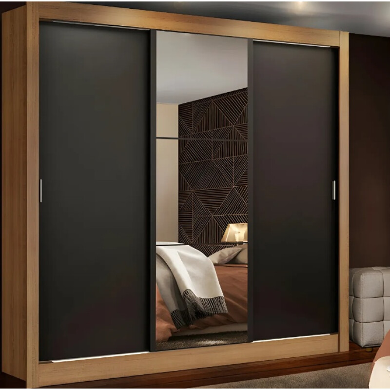 Ropero Placard 3 Puertas Corredizas 1 Espejo Monaco Negro