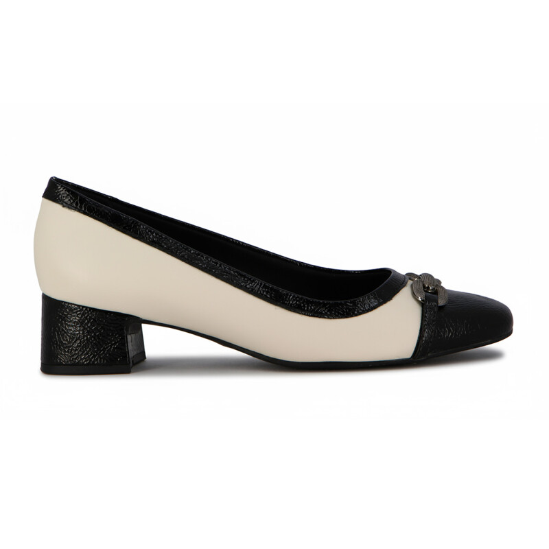 Comfortflex Zapato Taco Bajo Cuadrado Con Aplique En Capellada Negro-coco