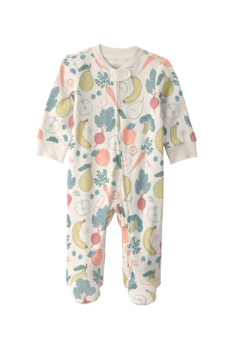 Pijama enterito de algodón orgánico con pie, diseño frutas y verduras Sin color