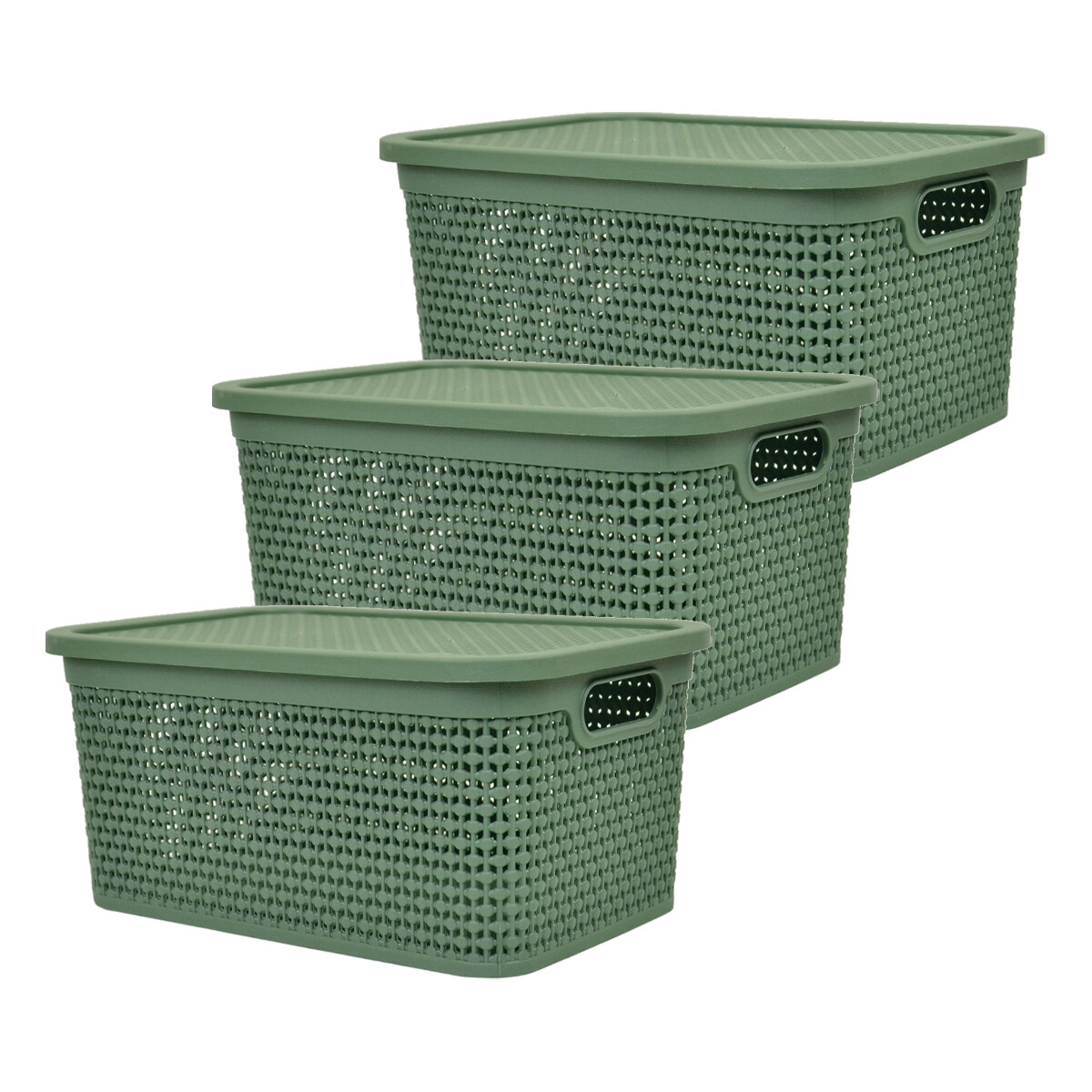 Set x3 Caja simil ratán 7,5 lts 31x21x14,7 cm - VERDE 