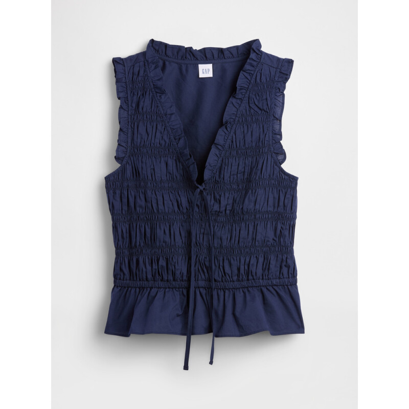 V-SL SMOCKED TIE TOP MILITARY BLUE