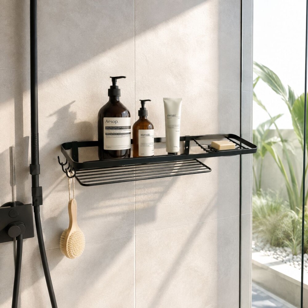 ORGANIZADOR DE BAÑO DE PARED NEGRO MATE Organizador De Baño De Pared Negro Mate