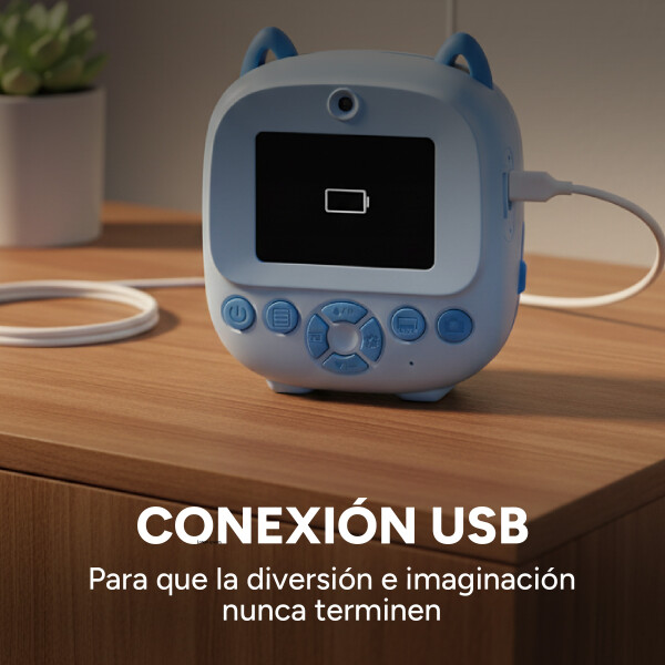 Camara De Fotos Buho Infantil Impresion Instantanea Polaroid Variante Color Azul