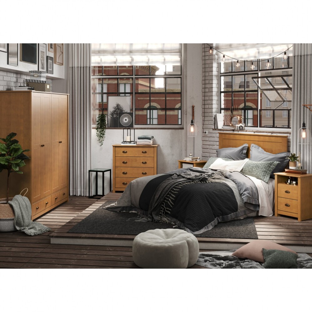 Ropero 2 puertas corredizas 2 cajones - Madera maciza Marron