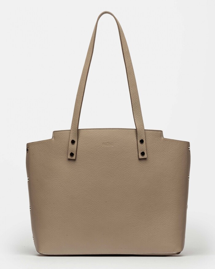 Shopper Menorca En Cuero Graneado Taupe