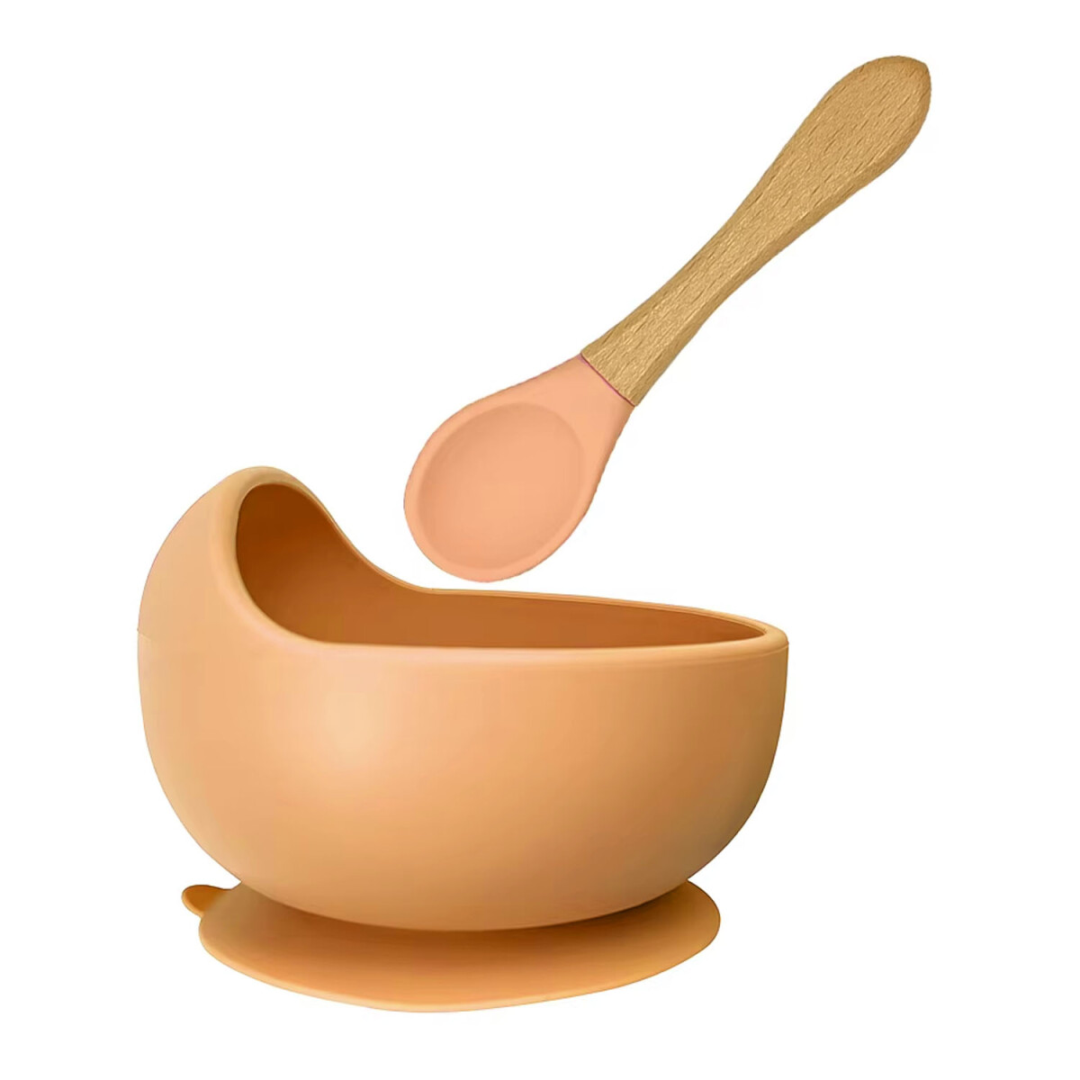 Set de Comida Bebé Irrompible en Silicona c/ Bowl y Cuchara - Naranja 
